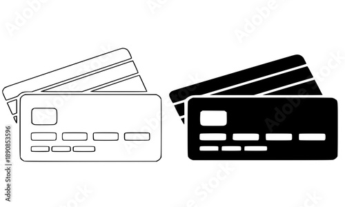 Credit card icon set, plastic debit and prepaid cards symbol, electronic payment and banking transaction, outline and solid financial tool vector, contactless shopping illustration on white