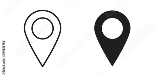 Location pin marker icon outline and solid fill symbol for navigation address or geographic point of interest finder