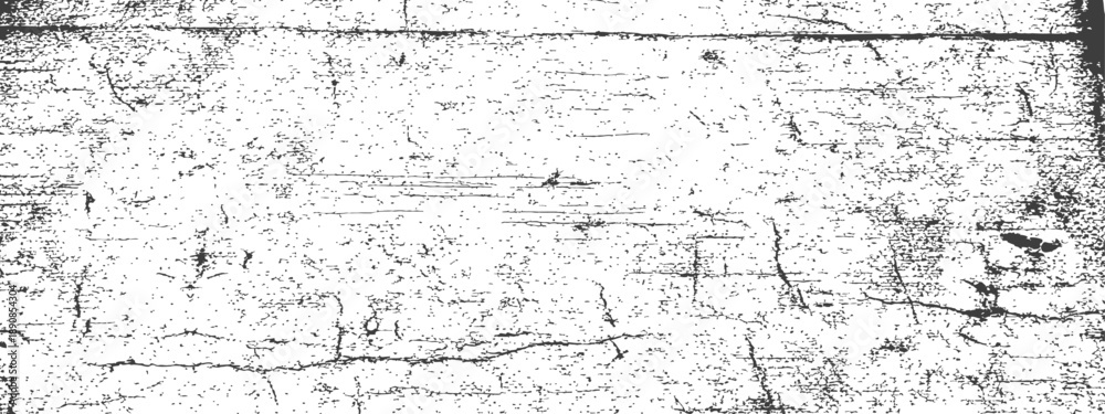 Fototapeta premium Vintage distressed wood wall texture overlay Black and White vector grunge background with cracks scratches and grain effect