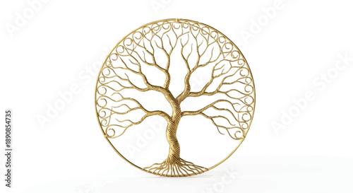 Golden tree of life metal wall art isolated on