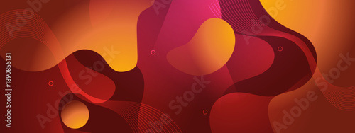 Abstract background with warm red and orange fluid shapes combined with thin wavy lines and soft gradients