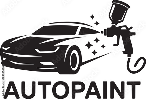 Black silhouette of a sporty car being sprayed with a paint gun shining brightly