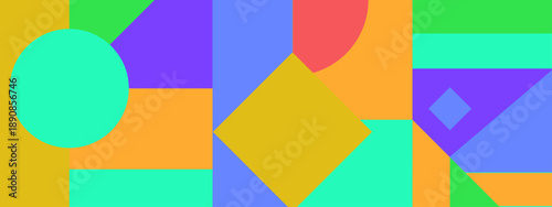 Professional abstract mosaic of circles and rectangles in balanced bright palette for presentation slides