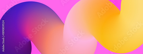 Bold pink background with a thick twisted 3D fluid wave in yellow and purple gradient