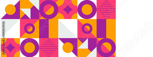 Vintage inspired geometric pattern with pink orange and purple square elements