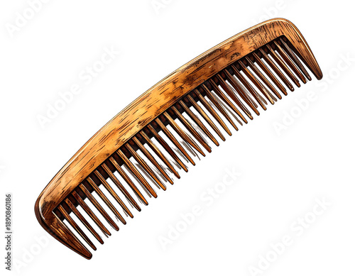 A detailed, textured illustration of a wooden comb against a black background