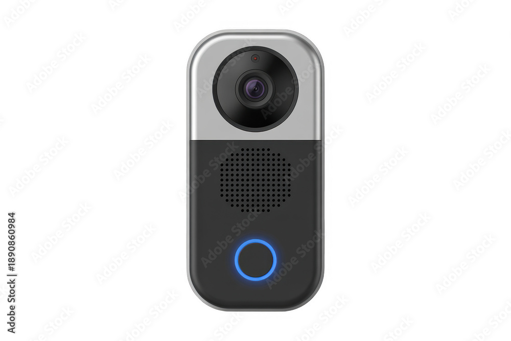Fototapeta premium Smart doorbell camera with blue light smart home security isolated on a transparent background