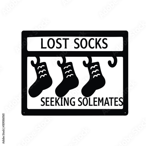 Whimsical Lost Sock Display with the Heartfelt Message of Seeking Sole Mates