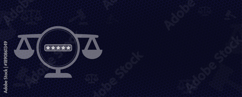 Legal Law Rating and Justice Evaluation Concept with Scale Icon and Five Stars Vektor Illustration with Copy Space
