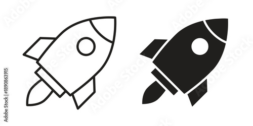 Rocket ship icon outline and solid fill symbol for space travel launch or startup business journey acceleration