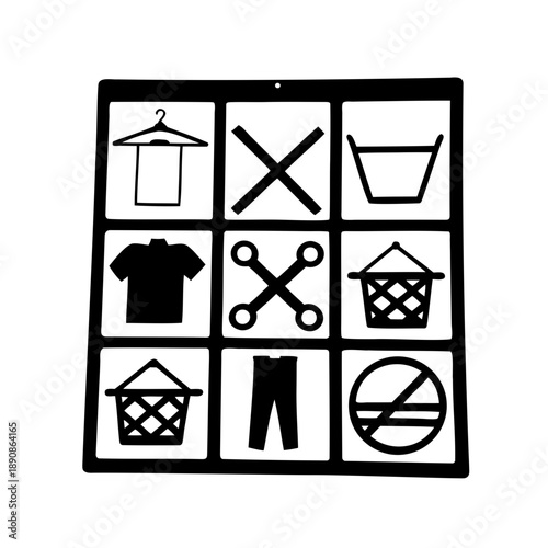 Laundry symbols icon set illustrating garment care, washing and care instructions