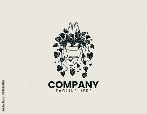 Hanging houseplant illustration displays cascading leaves in calm decorative botanical style 