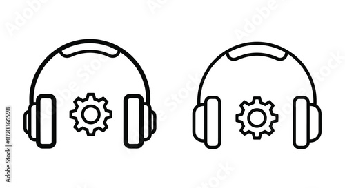 A simple black and white illustration depicts two identical pairs of safety glasses with gear accents high quality