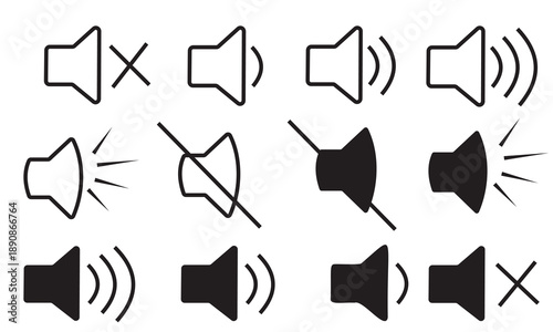  Sound volume icons set vector illustration, Volume, Speaker, Mute, Unmute, and Media Interface icon Set, icons increases and decreases, volume symbol isolated.