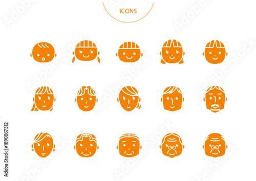 人の顔　アイコン ピクトグラム　ベクター イラスト　セット