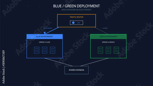 Blue-Green Deployment Architecture Diagram showing Zero Downtime Release Strategy