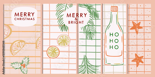 Festive christmas cards with citrus slices foliage and holiday lettering