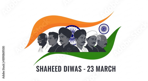 Shaheed diwas indian martyrs day illustration with national flag and leaders