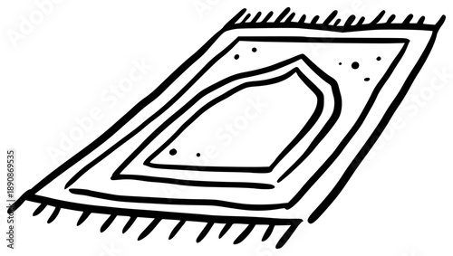 Hand-Drawn Islamic Prayer Mat with Mihrab Pattern Illustration