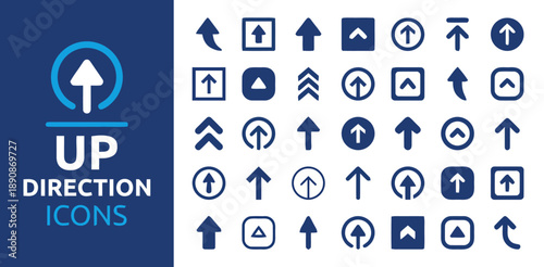 Up direction icons set with arrows pointing upwards in various shapes including circles, squares, and arrows within shapes