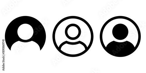 User profile icons in different styles, representing individuals and accounts, silhouette icons for web and app interfaces, person avatars