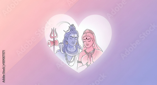 Divine Shiva and Parvati illustration inside heart background showing sacred love devotion spirituality and peaceful Maha Shivratri festival celebration concept