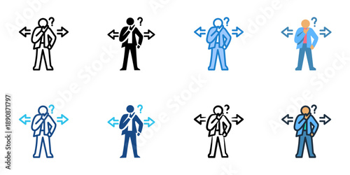 Decision Making icons set multiple style collection. Editable stroke 
