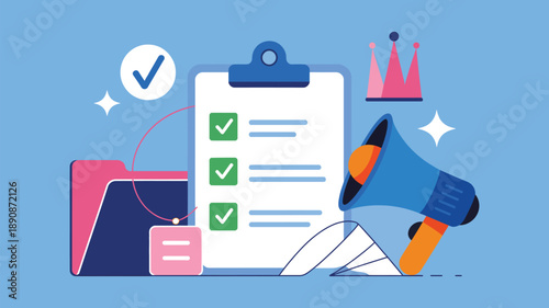 Video Production Checklist Vector Illustration Showing Best Practices for Lighting Setup, Clear Audio Recording and Editing Techniques.