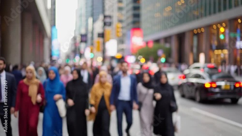 Wallpaper Mural Blurred urban street scene with diverse people in clothing of varying styles. Cars are visible Torontodigital.ca