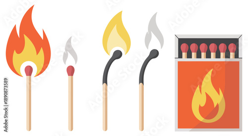 Burning Matchstick Flame Icon Vector Illustration