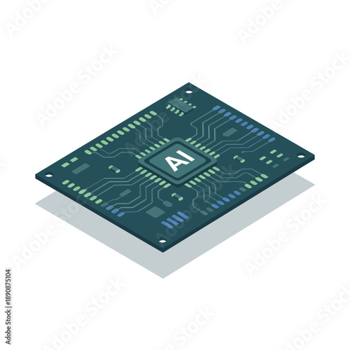 Isometric AI processor unit, machine learning hardware panel, robotics summit talk, acceleration session, inference optimization workshop, technology conference vector