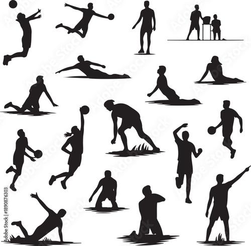 black silhouettes of people playing sports and exercising outdoors