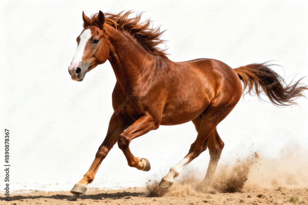 Obraz premium Galloping Chestnut Horse with White Markings