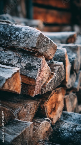 Wallpaper Mural Firewood stack photography with frost and winter ambiance Torontodigital.ca
