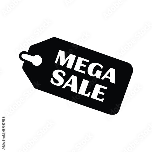 Black and white mega sale tag silhouette vector illustration, A black and white silhouette vector illustration of a mega sale tag