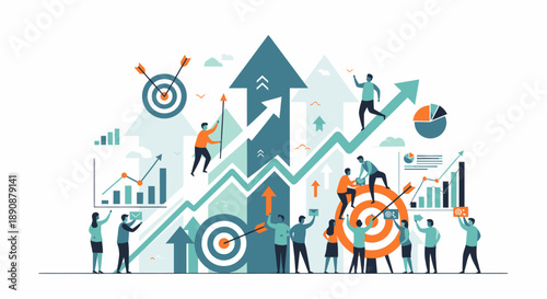 Achieving Business Goals A Collaborative Effort Towards Success and Growth, Illustrated with Upward Trends and Targets