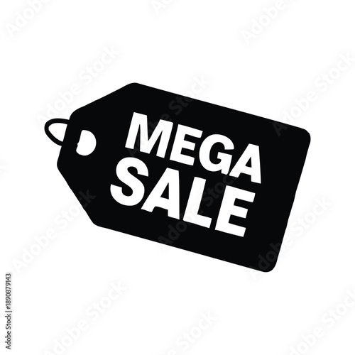 Black and white mega sale tag silhouette vector illustration, A black and white vector illustration of a mega sale tag silhouette