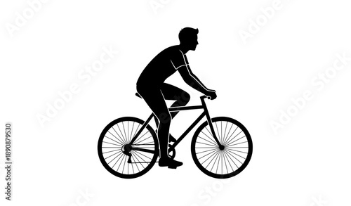 Dynamic cyclist silhouette vector illustration of man riding bike isolated on white background