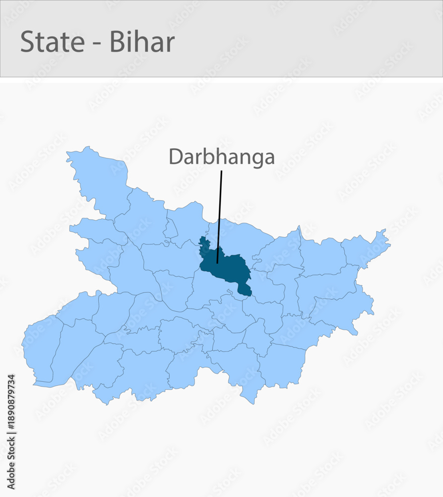 Fototapeta premium Darbhabga-Bihar detailed map illustration graphic for educational reference, geographic visualization, design layouts, presentations, digital media an