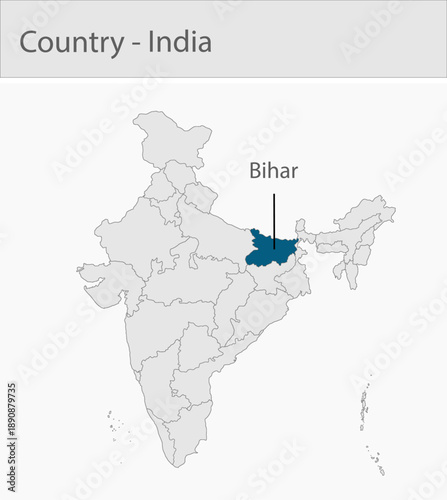 Bihar_Map detailed map illustration graphic for educational reference, geographic visualization, design layouts, presentations, digital media, and print