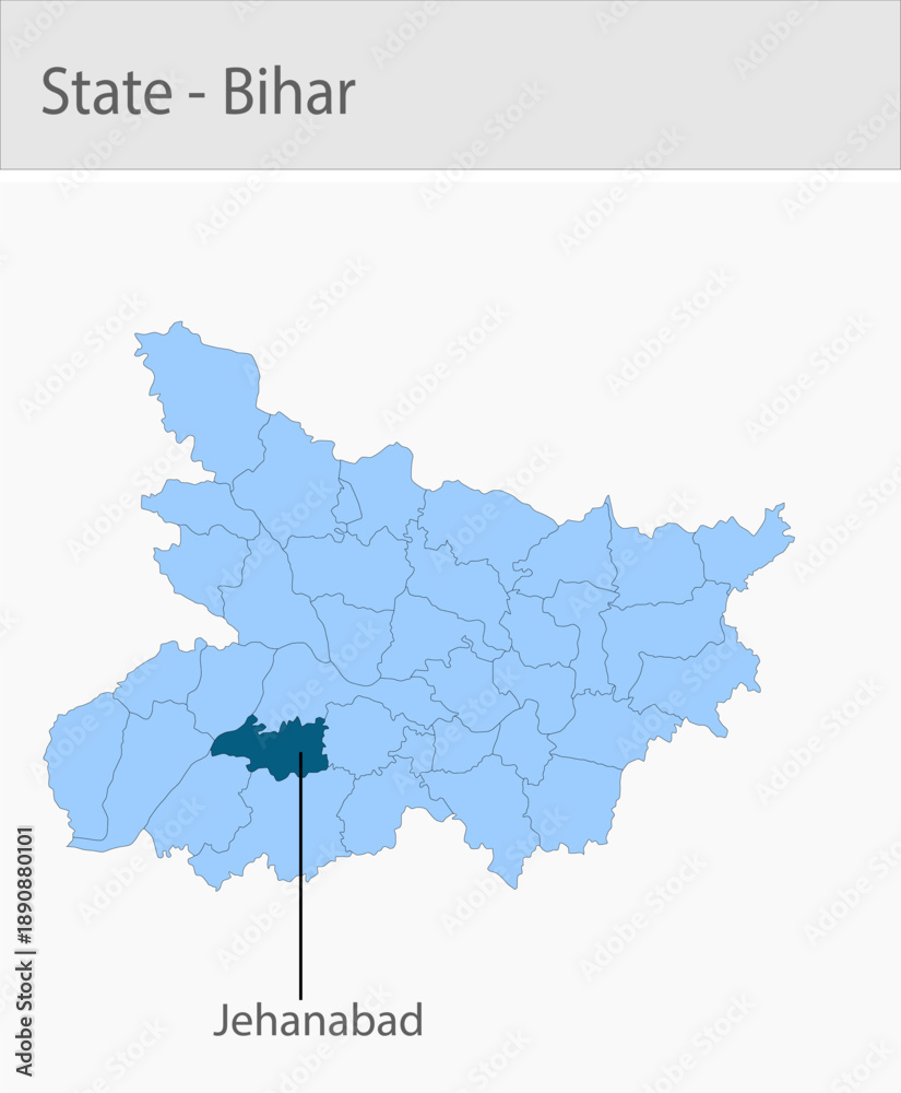 Fototapeta premium Jehanabad-Bihar detailed map illustration graphic for educational reference, geographic visualization, design layouts, presentations, digital media an