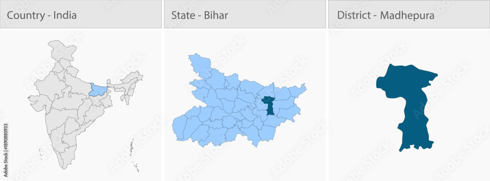 Fototapeta premium Madhepura_Map detailed map illustration graphic for educational reference, geographic visualization, design layouts, presentations, digital media and