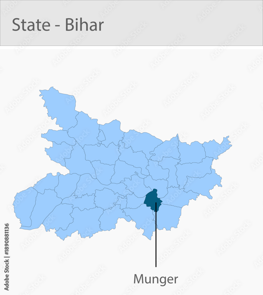 Obraz premium Munger-Bihar detailed map illustration graphic for educational reference, geographic visualization, design layouts, presentations, digital media and p