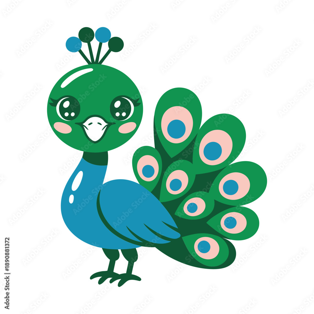 Obraz premium Cute blue peacock illustration, garden party logo, cultural heritage parade, zoo day advertisement, education session poster, celebration vector graphic