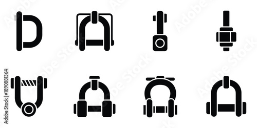 Set of shackles in different shapes for marine industrial and construction purposes vector graphic
