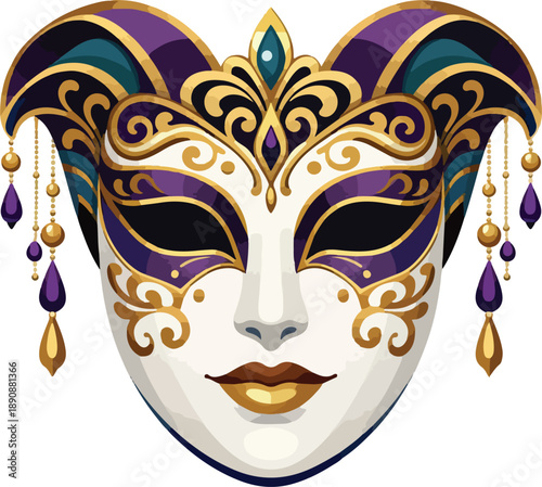 Vector illustration of a full-face carnival mask inspired by Venetian Mardi Gras style