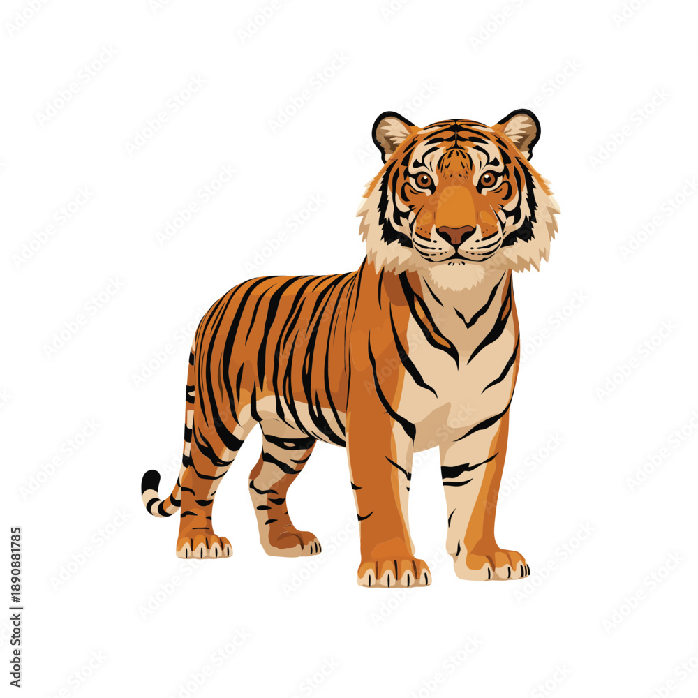 Obraz premium Zoo night festival mascot, prowling tiger vector for parade banner, kids activity session, conservation pledge board, safari show poster