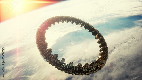 Billede på lærred orbital defense ring patrolling above strategic targets, armored turrets and rad