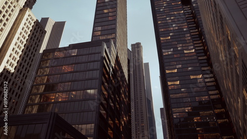 Tableau sur toile Urban skyline showcases sunset and corporate silhouettes, Mountain of skyscraper