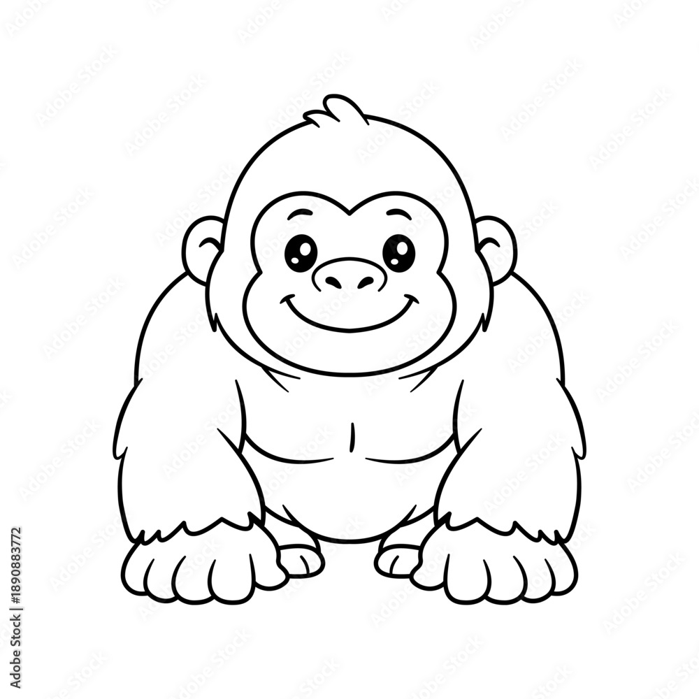 Naklejka premium Gorilla cartoon character on white Line art for coloring book